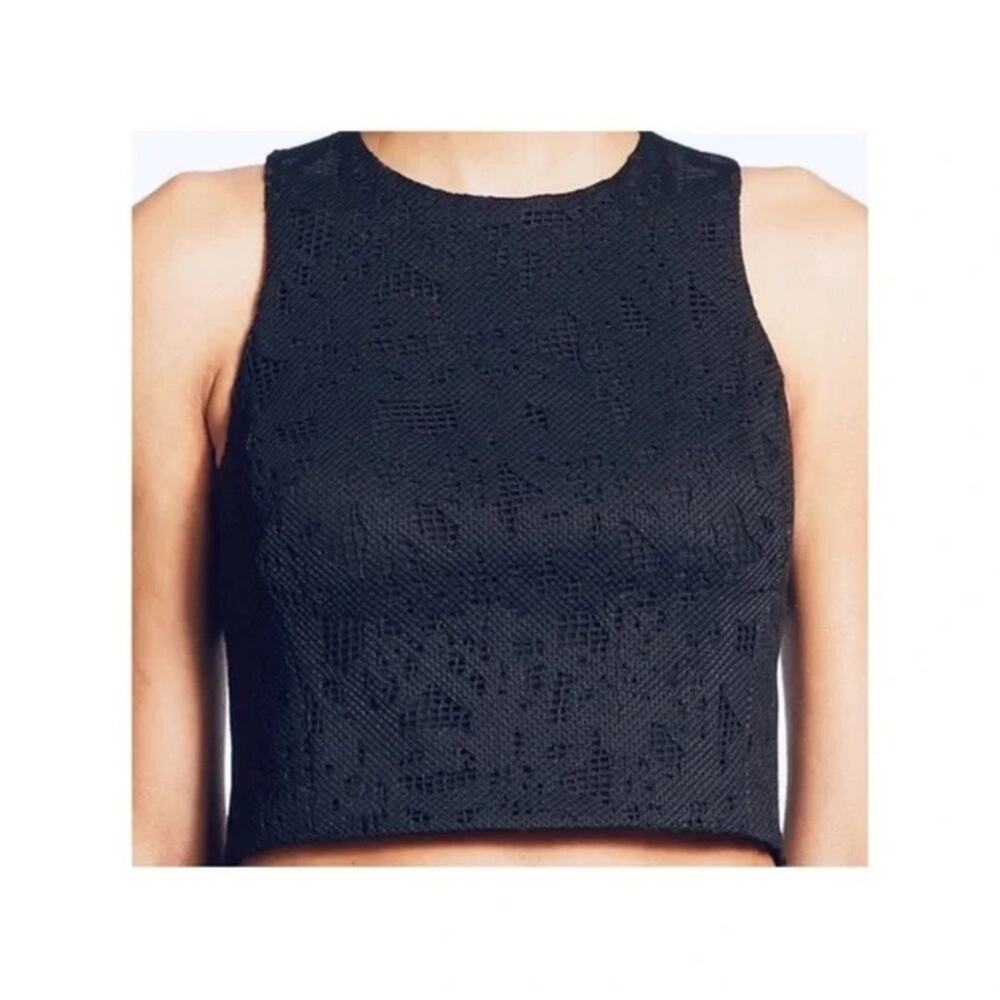 Rebecca Taylor Die Cut Crop Top in Black